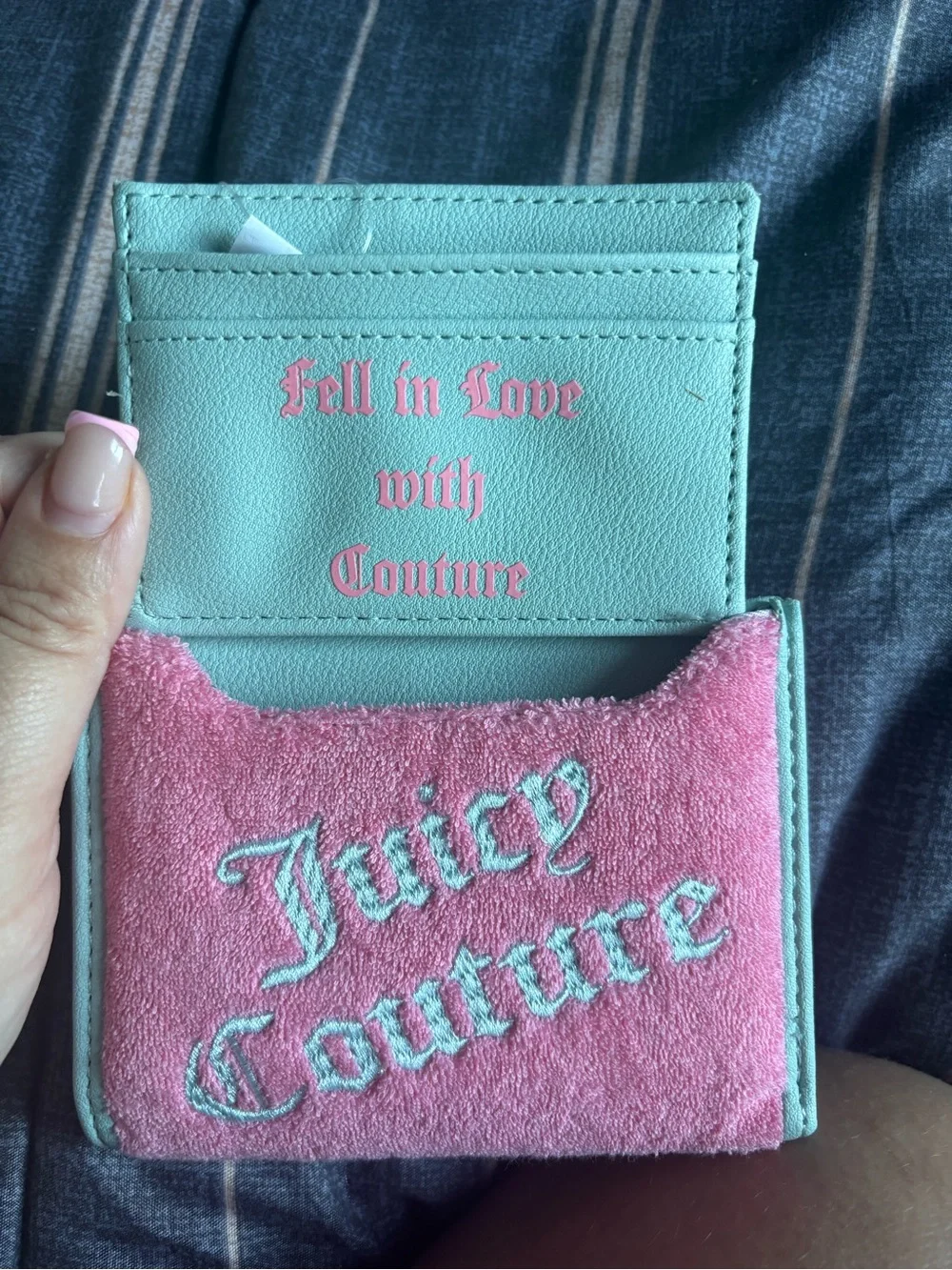 Juicy Couture Pink Terry Card Holder with Mint Trim